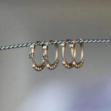 Load image into Gallery viewer, Unique 18K Gold Earrings featuring Grey Diamonds and Beaded Texture, perfect for the modern alternative bride.