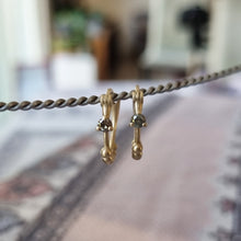 Load image into Gallery viewer, Unique 18K Gold Earrings featuring Grey Diamonds and Beaded Texture, perfect for the modern alternative bride.