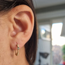 Load image into Gallery viewer, Unique 18K Gold Earrings featuring Grey Diamonds and Beaded Texture, perfect for the modern alternative bride.