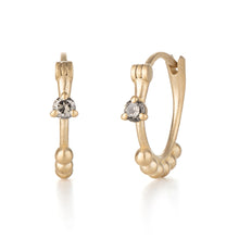 Load image into Gallery viewer, Unique 18K Gold Earrings featuring Grey Diamonds and Beaded Texture, perfect for the modern alternative bride.