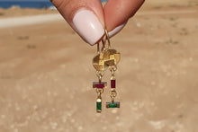 Load image into Gallery viewer, Hanging  Earrings baguette Ruby&Emerald