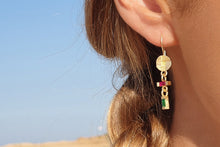 Load image into Gallery viewer, Hanging  Earrings baguette Ruby&Emerald