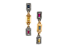 Load image into Gallery viewer, 18k Gold & Silver Earrings Set with Rectangle Blue, Yellow Sapphire & Ruby