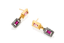 Load image into Gallery viewer, 18k Gold & Silver Earrings Set with Rectangle Pink Sapphire & Ruby