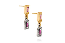 Load image into Gallery viewer, 18k Gold & Silver Earrings Set with Rectangle Pink Sapphire & Ruby