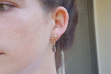 Load image into Gallery viewer, 18k Gold & Silver Earrings Set with Rectangle Pink Sapphire & Ruby
