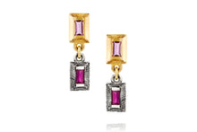 Load image into Gallery viewer, 18k Gold & Silver Earrings Set with Rectangle Pink Sapphire & Ruby