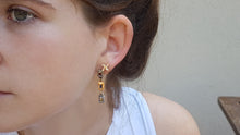 Load image into Gallery viewer, 18k Gold & Silver Earrings Set with Rectangle Blue, Yellow Sapphire & Ruby