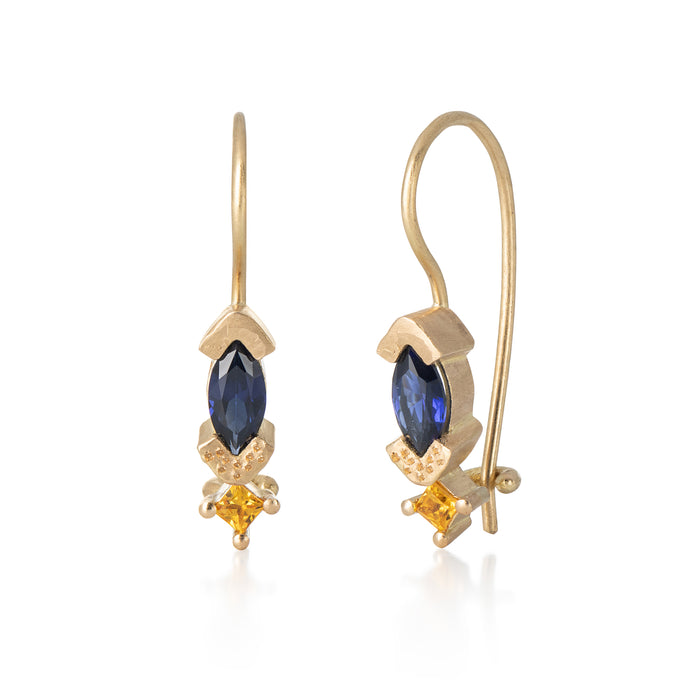 Blue and Yellow Sapphire Marquise Earrings