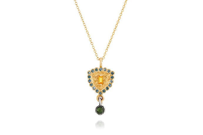 18k Gold Necklace set with Yellow Sapphire, Blue Sapphire and Tourmaline