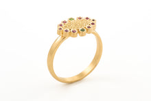 Load image into Gallery viewer, Artisan Gold Ring with Pink Sapphires & Green Tsavorites