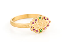 Load image into Gallery viewer, Artisan Gold Ring with Pink Sapphires & Green Tsavorites