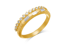 Load image into Gallery viewer, A unique 14K/18K gold textured ring featuring baguette and round diamonds