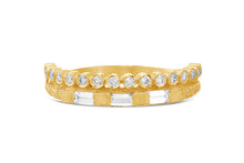 Load image into Gallery viewer, A unique 14K/18K gold textured ring featuring baguette and round diamonds
