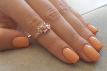 Load image into Gallery viewer, Unique Purple Sapphire Ring - 18k Gold with Champagne Diamonds