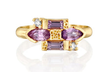 Load image into Gallery viewer, Unique Purple Sapphire Ring - 18k Gold with Champagne Diamonds