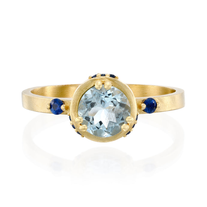Aquamarine Enagement Ring with Blue Sapphire