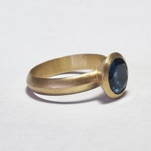 Dainty Solitaire Blue Topaz Ring  18k Gold