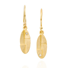Load image into Gallery viewer, 18k Solid Gold Oval Dangle Earrings with White Diamond Artisan Fine Jewelry
