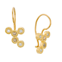 Load image into Gallery viewer, 18k Solid Gold Cluster Earrings Champagne and White Diamonds Modern Ethnic Fine Jewelry