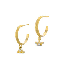 Load image into Gallery viewer, 18K Gold Geometric Charm Hoop Earrings with Small Diamond