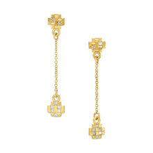 Load image into Gallery viewer, Architectural 18K Gold Geometric Diamond Drop Earrings, with Textured  Design.