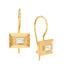 Load image into Gallery viewer, Geometric 18K Yellow Gold Baguette Diamond Drop Earrings