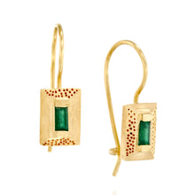 Load image into Gallery viewer, Geometric 14K Gold Emerald Baguette Drop Earrings (10x7mm)