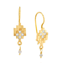 Load image into Gallery viewer, Geometric Diamond Drop Earrings in 14K/18K Gold – Handcrafted Fine Jewelry Inspired by Ancient Patterns