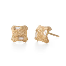 Load image into Gallery viewer, Minimalist Stud Gold Baguette Diamond Earrings
