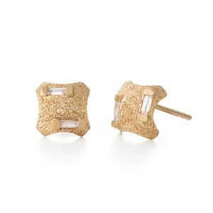 Minimalist Stud Gold Baguette Diamond Earrings