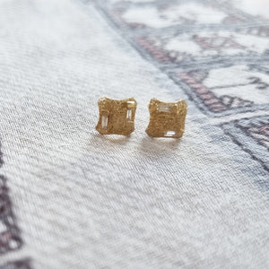 Minimalist Stud Gold Baguette Diamond Earrings