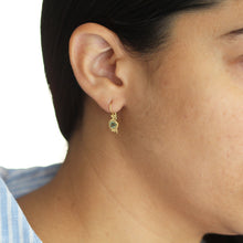 Load image into Gallery viewer, Solid 18K Yellow Gold Dangle Earrings with Green Sapphire