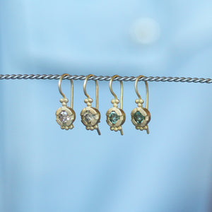 Solid 18K Yellow Gold Dangle Earrings with Green Sapphire