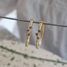 Load image into Gallery viewer, Rustic 14K Gold Salt &amp; Pepper Diamond Cluster Hoops, Alt Bride Everyday Earrings.