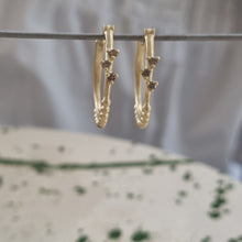 Load image into Gallery viewer, Rustic 14K Gold Salt &amp; Pepper Diamond Cluster Hoops, Alt Bride Everyday Earrings.