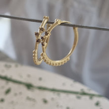 Load image into Gallery viewer, Rustic 14K Gold Salt &amp; Pepper Diamond Cluster Hoops, Alt Bride Everyday Earrings.