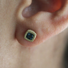 Load image into Gallery viewer, Unique 14K Gold London Blue Topaz Stud Earrings Alt Bride Jewelry.