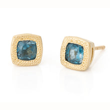 Load image into Gallery viewer, Unique 14K Gold London Blue Topaz Stud Earrings Alt Bride Jewelry.