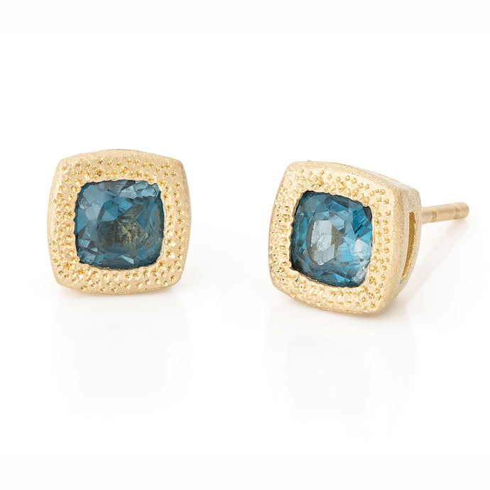 Unique 14K Gold London Blue Topaz Stud Earrings Alt Bride Jewelry.