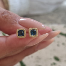 Load image into Gallery viewer, Unique 14K Gold London Blue Topaz Stud Earrings Alt Bride Jewelry.