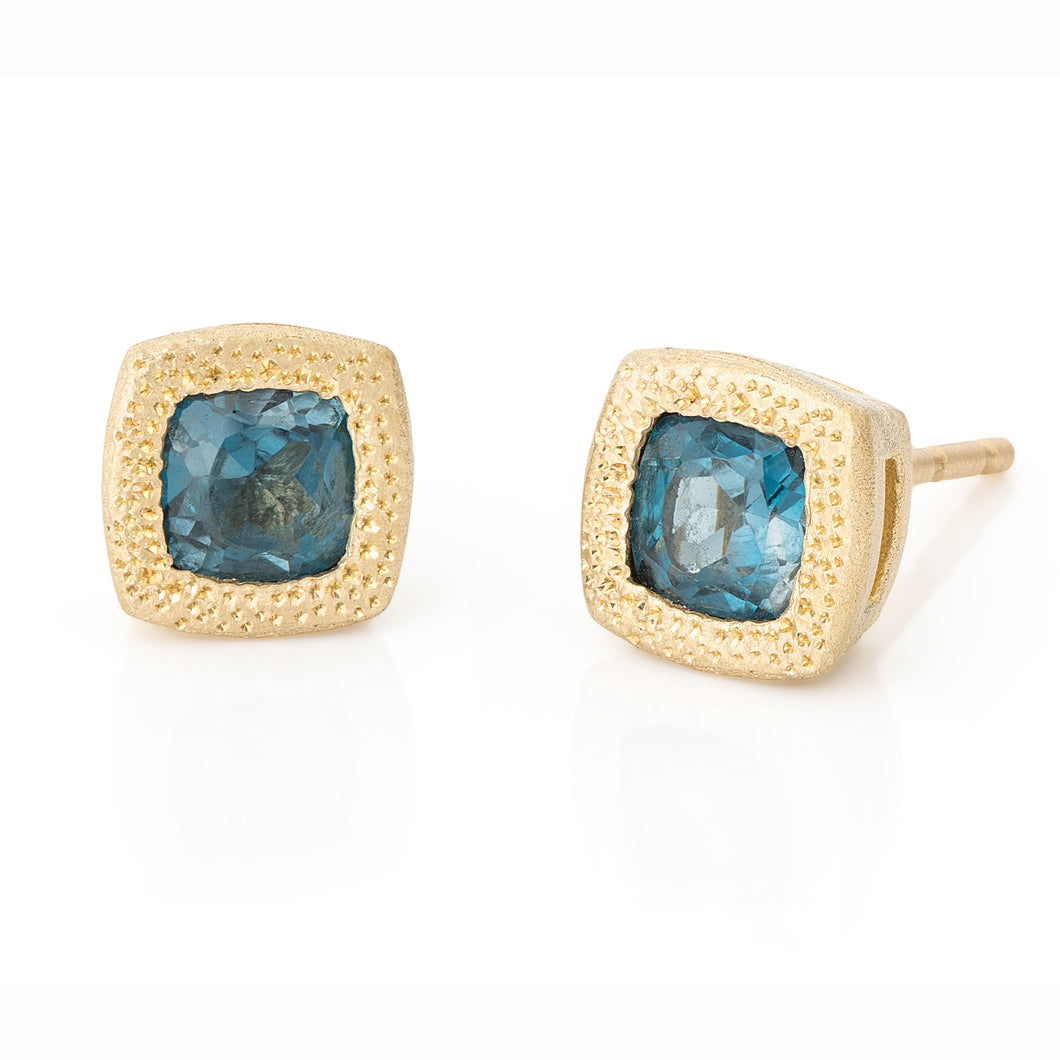 Unique 14K Gold London Blue Topaz Stud Earrings Alt Bride Jewelry.