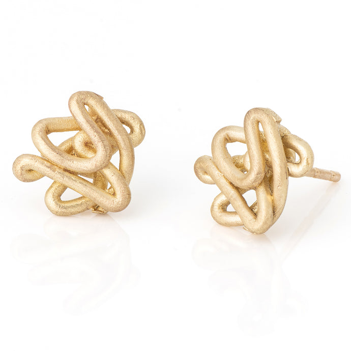 14K Gold Sculptural  Abstract Knot Stud Earrings, Unique Statement Jewelry with Matte Finish.