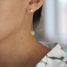 Load image into Gallery viewer, Modern Knot Drop Earrings in 14K Gold – Minimal Art Jewelry with White Diamonds