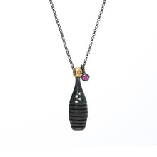 Load image into Gallery viewer, Oxidized Sterling Silver and 14k Gold  Pendant with Pink Sapphire and Diamonds