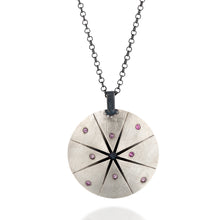 Load image into Gallery viewer, Sterling Silver Large Compass Necklace Hand Pink Sapphire and Diamond Talisman Fine Jewelry