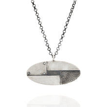 Load image into Gallery viewer, Oxidized Sterling Silver Large Oval Necklace Champaign Diamond Artisan Fine Jewelry