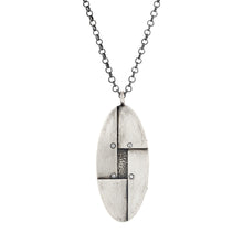 Load image into Gallery viewer, Oxidized Sterling Silver Oval Necklace Hand Textured Geometric Diamond Artisan Fine Jewelry