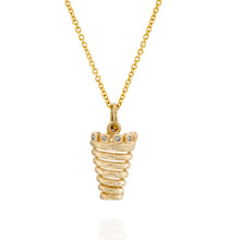 Load image into Gallery viewer, 14k Solid Gold Spiral Coil Pendant Tapered Charm with Sapphires Artisan Sculptural Fine Jewelry