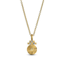 Load image into Gallery viewer, 18k Solid Gold Architectural Medallion Necklace Hand Textured Diamond Artisan Fine Jewelry